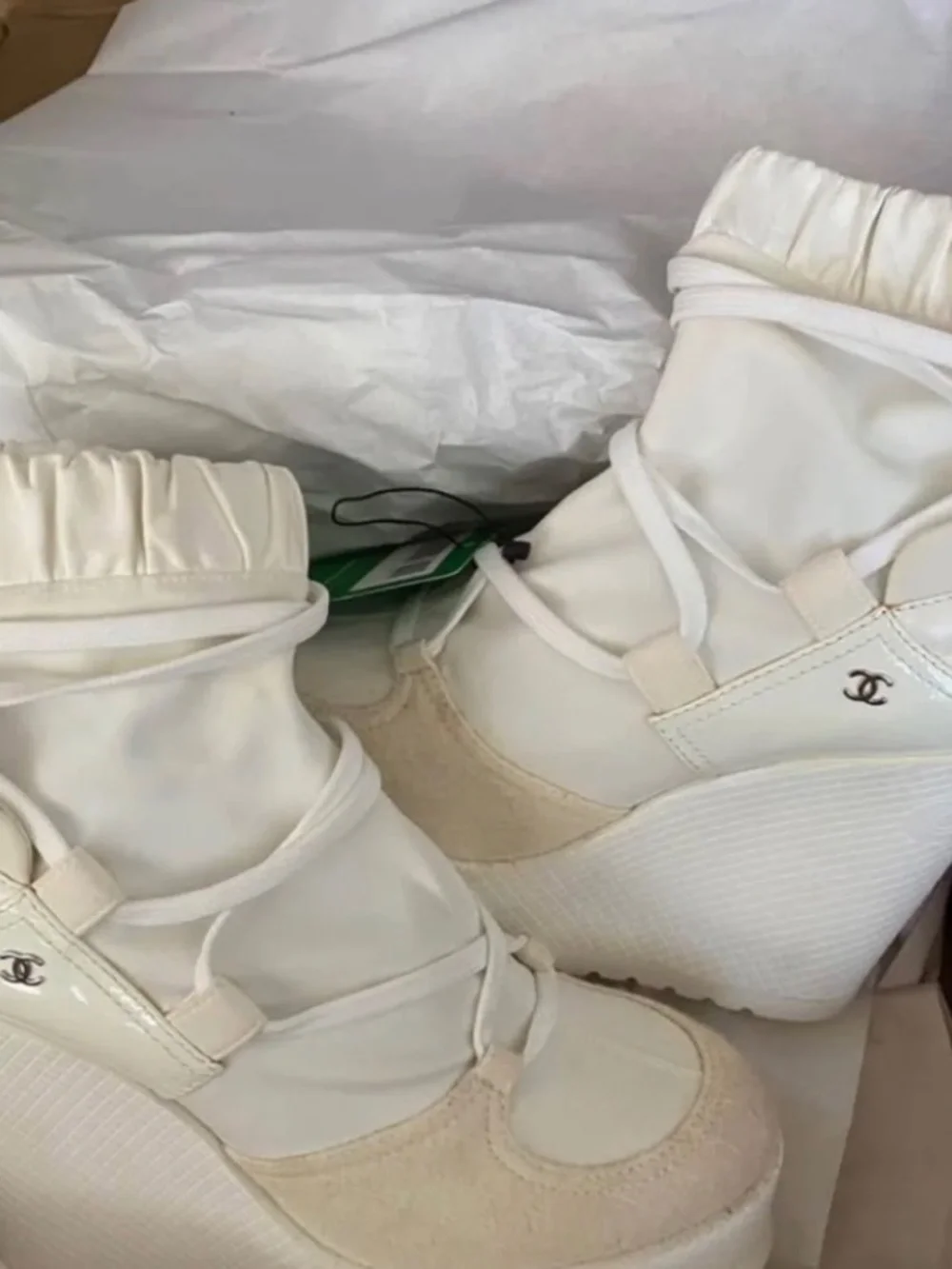 Chanel off-white boots